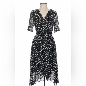 Black and White Polka Dot Wrap Midi Dress